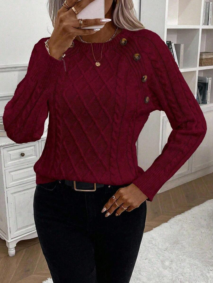 Clara – Button-Detail Cable Knit Jumper