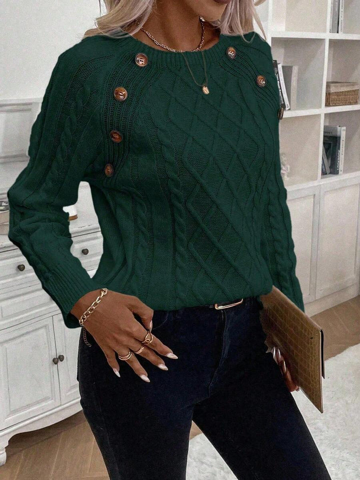 Clara – Button-Detail Cable Knit Jumper