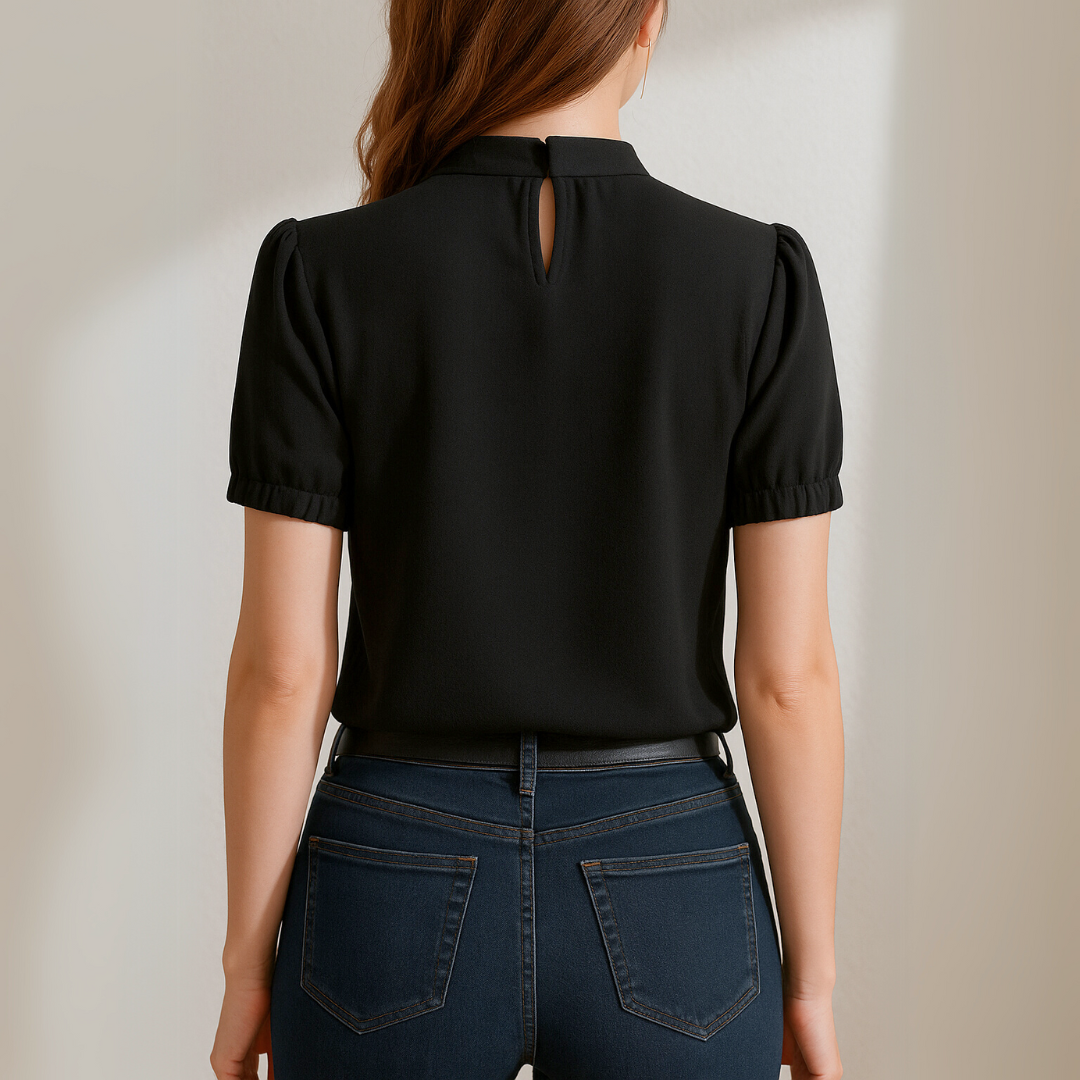 Laura | Black Pleated Blouse with Split Sleeves