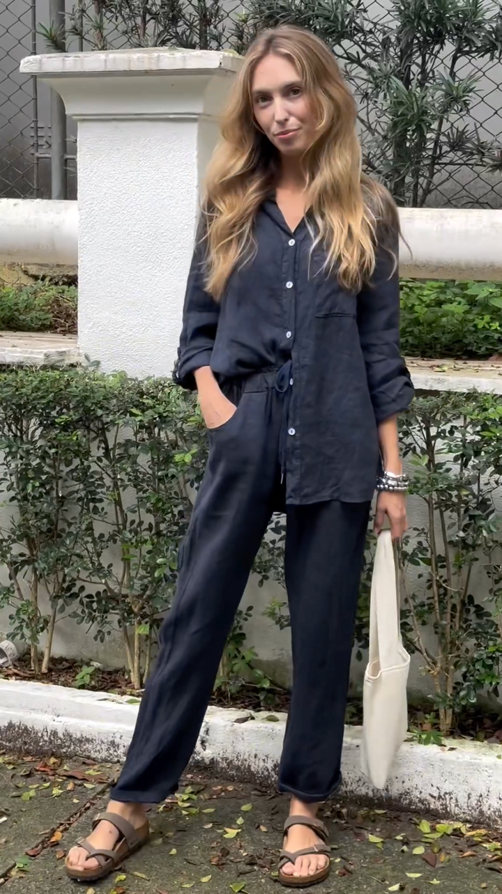 Victoria | elegant Two-Piece Linen Shirt and Pants Set