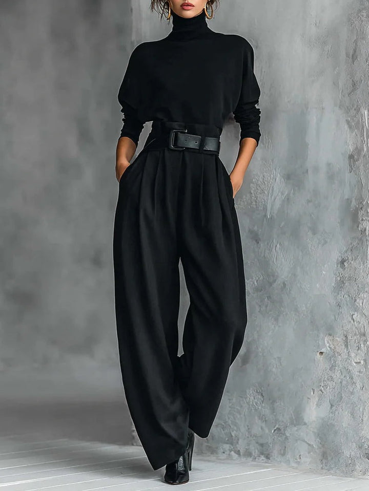 Black Turtleneck Two-Piece Set