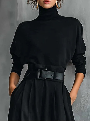 Black Turtleneck Two-Piece Set