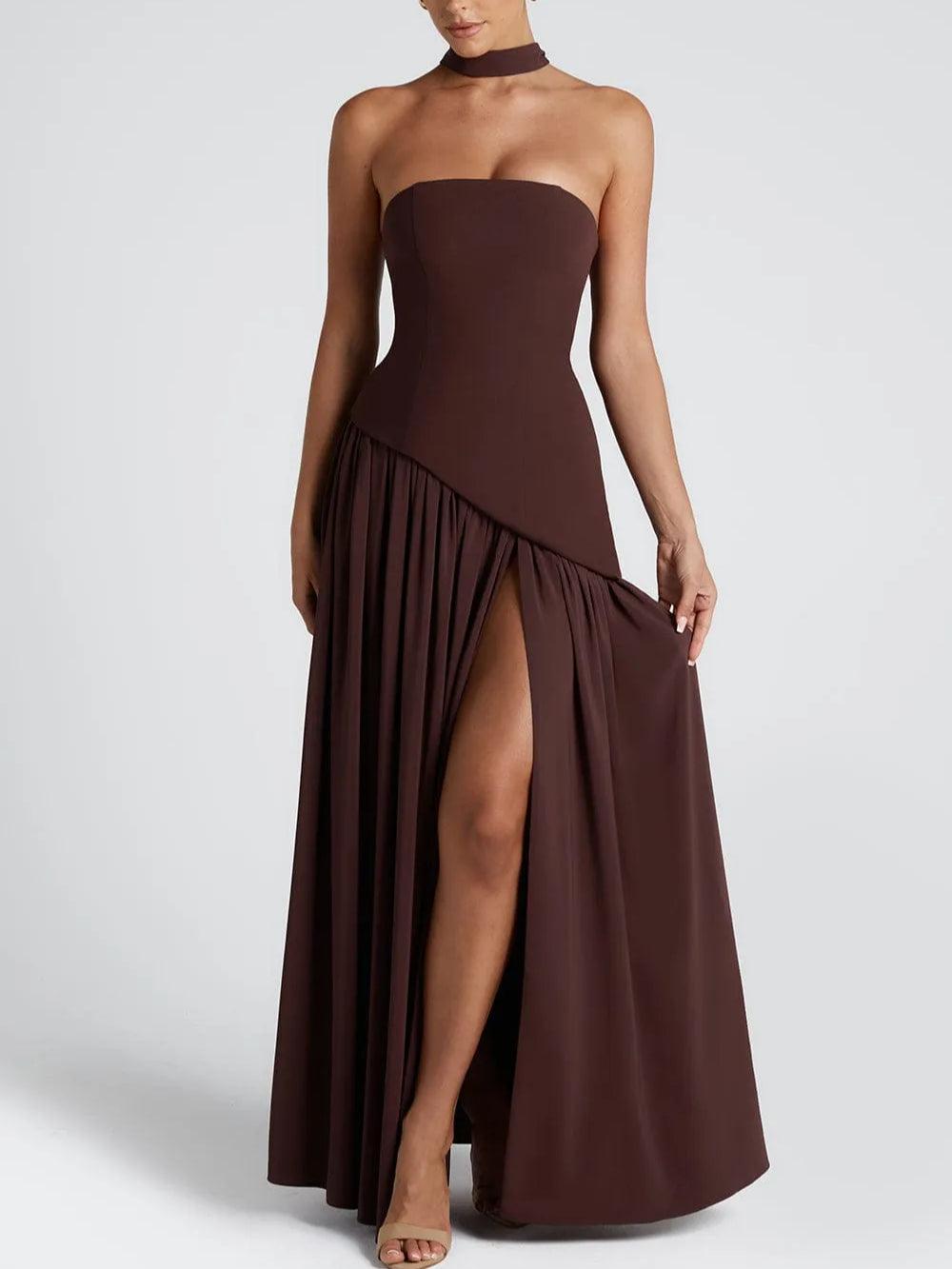 Strapless Slit Ribbon Maxi Dress