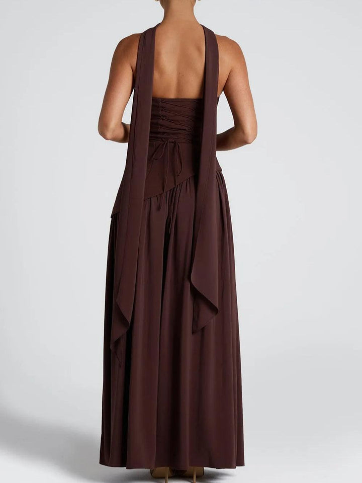 Strapless Slit Ribbon Maxi Dress